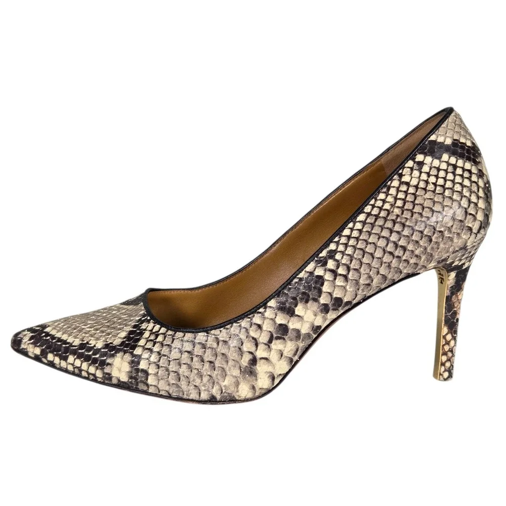 TORY BURCH Real Snakeskin Leather Heels Black White SZ 9M Exotic Dress‎
